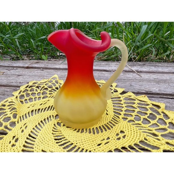Vintage Satin Art Glass Amberina Ruffled Small Pitcher - Picture 4 of 9